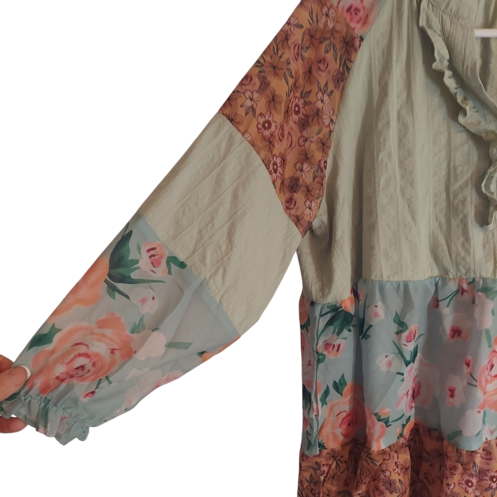 Oversized Floral Tiered Boho Tunic/ Short Mini Dress EUC - Picture 4 of 7